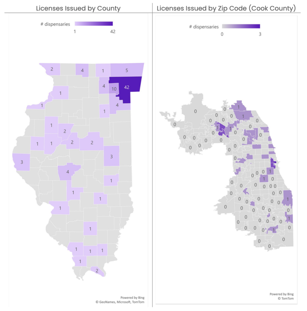 Illinois cannabis licenses issued by county 2023